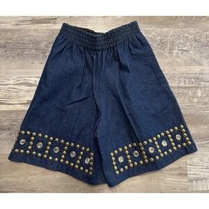 VTG High elastic waist Embellished Stones And Metal Studs denim Shorts pant Sz S